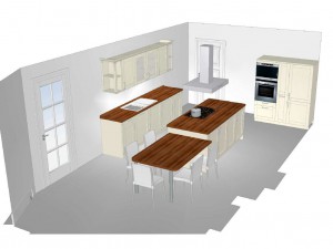 Digitale Küchenperspektive mit Sitzgruppe