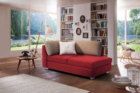 Bettcouch SALON Sofa mit rotem Stoffbezug